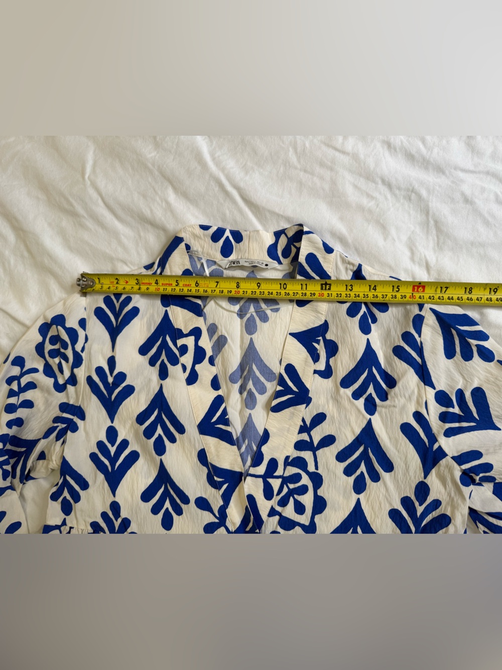 Zara Blue White Mediterranean Print Tiered Babydoll Dress M Coastal Resort - Picture 6 of 10
